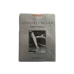 Geoffrey Beene Vintage Nearly Nude Lace Top Thigh High Stockings Size Medium